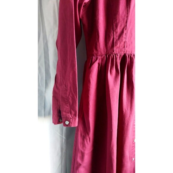Vintage 80's Red Denim Western Style Dress Pearl Snap Button Gitano Medium - Picture 9 of 11
